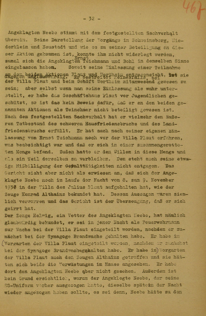 Urteil des Landgerichts Marburg im Prozess gegen die Urheber der Kirchhainer "Judenaktion" von 1938, 5. Juni 1950 [Dokumentabschnitt 4].