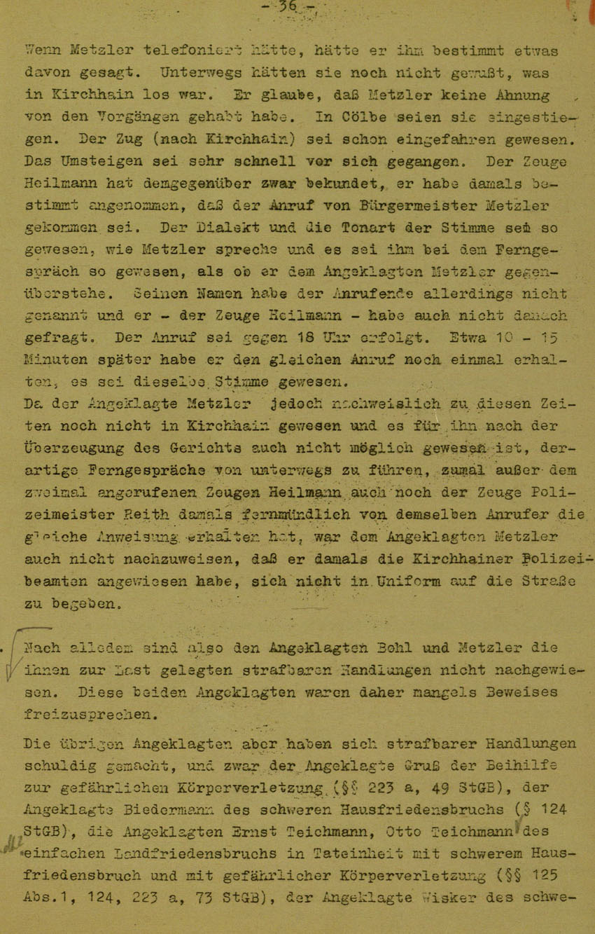 Urteil des Landgerichts Marburg im Prozess gegen die Urheber der Kirchhainer "Judenaktion" von 1938, 5. Juni 1950 [Dokumentabschnitt 5].