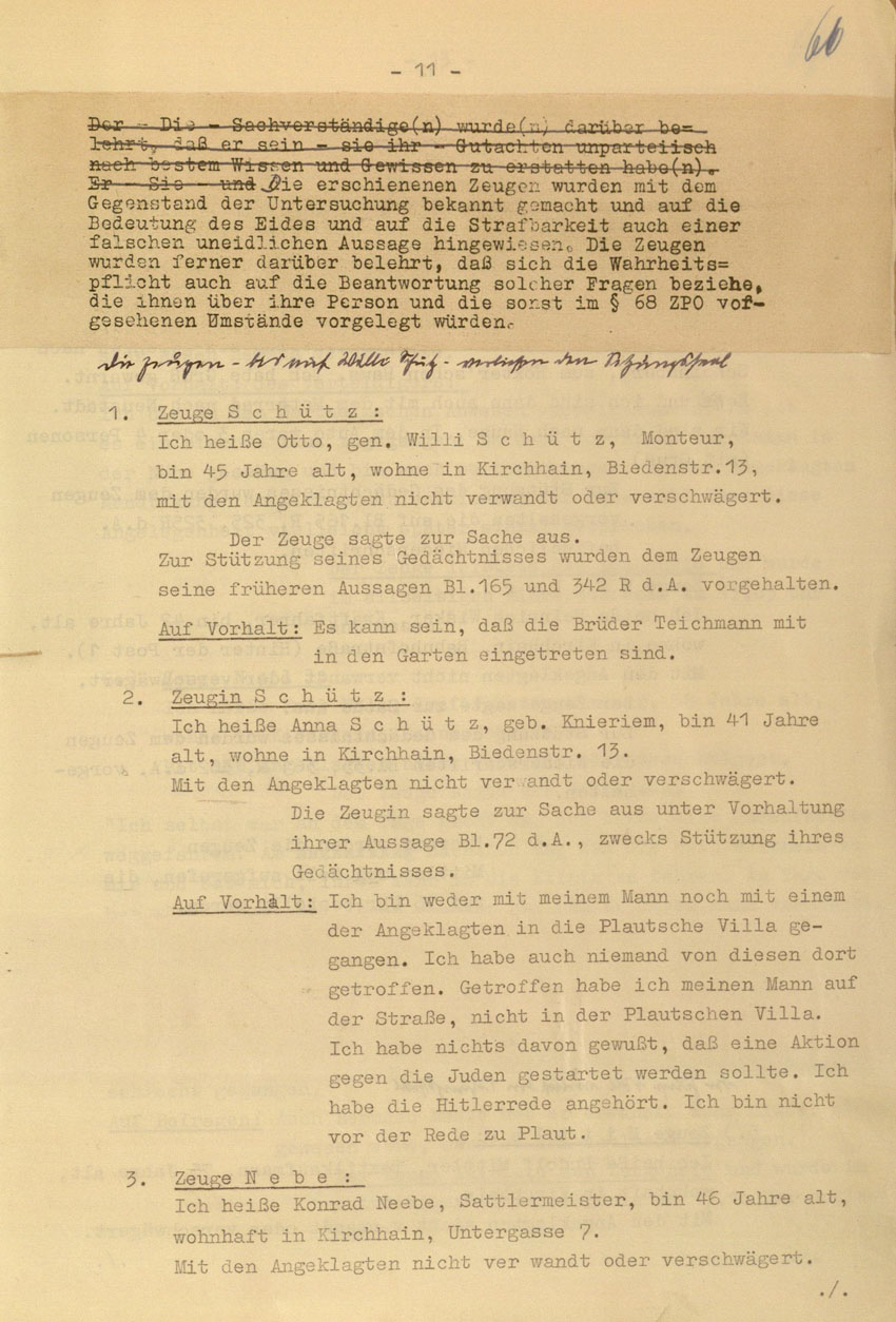 Prozessaufzeichnung des Vefahrens gegen die Urheber der Kirchhainer "Judenaktion" von 1938 vor dem Landgericht Kassel, 14.-16. Dezember 1954 [Dokumentabschnitt 2].