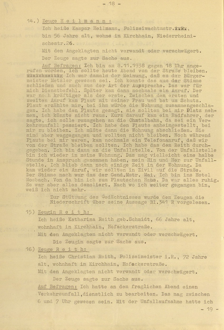 Prozessaufzeichnung des Vefahrens gegen die Urheber der Kirchhainer "Judenaktion" von 1938 vor dem Landgericht Kassel, 14.-16. Dezember 1954 [Dokumentabschnitt 3].