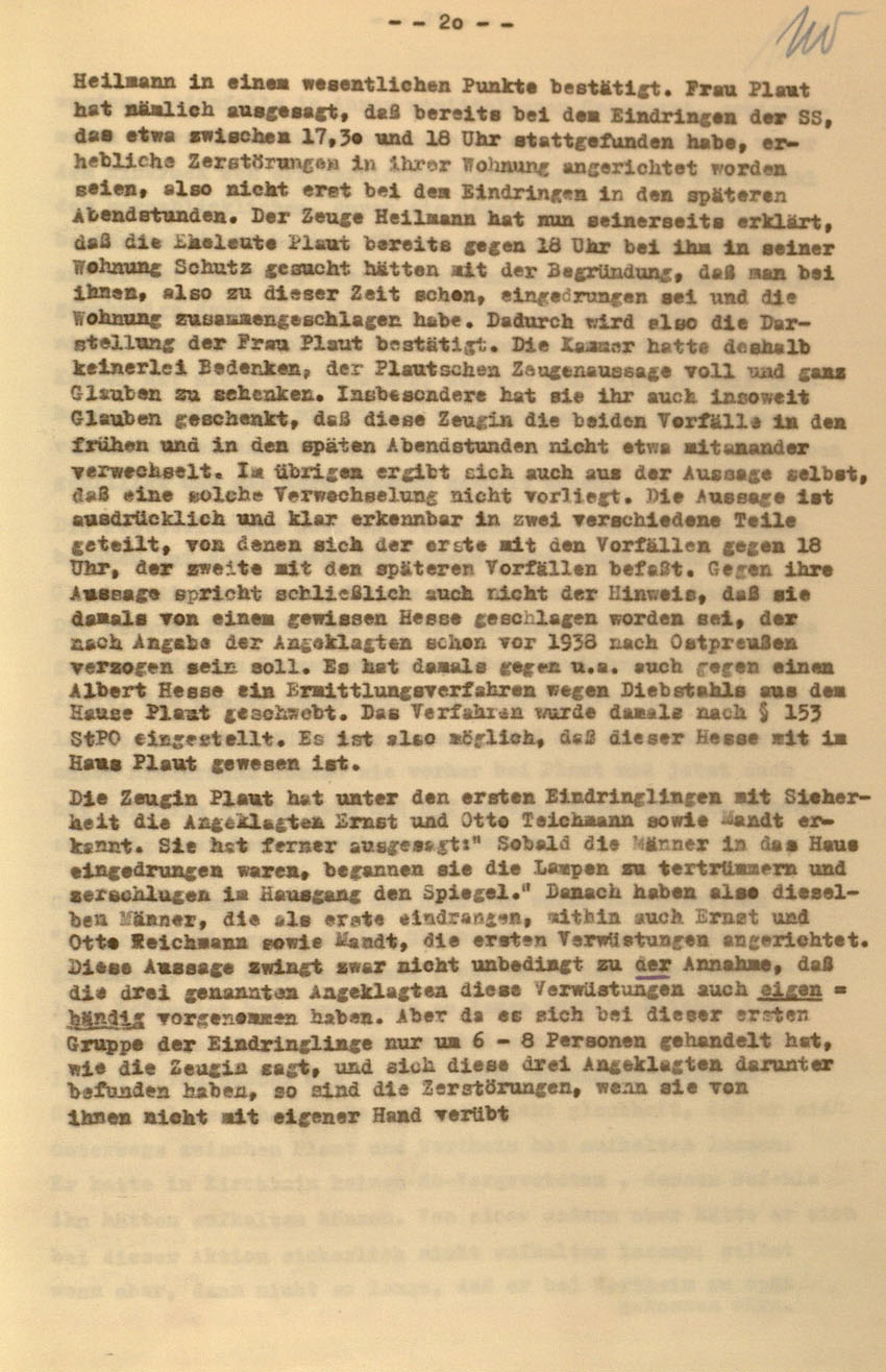 Urteil des Landgerichts Kassel im Prozess gegen die Urheber der Kirchhainer "Judenaktion" von 1938, 16. Dezember 1954 [Dokumentabschnitt 3].