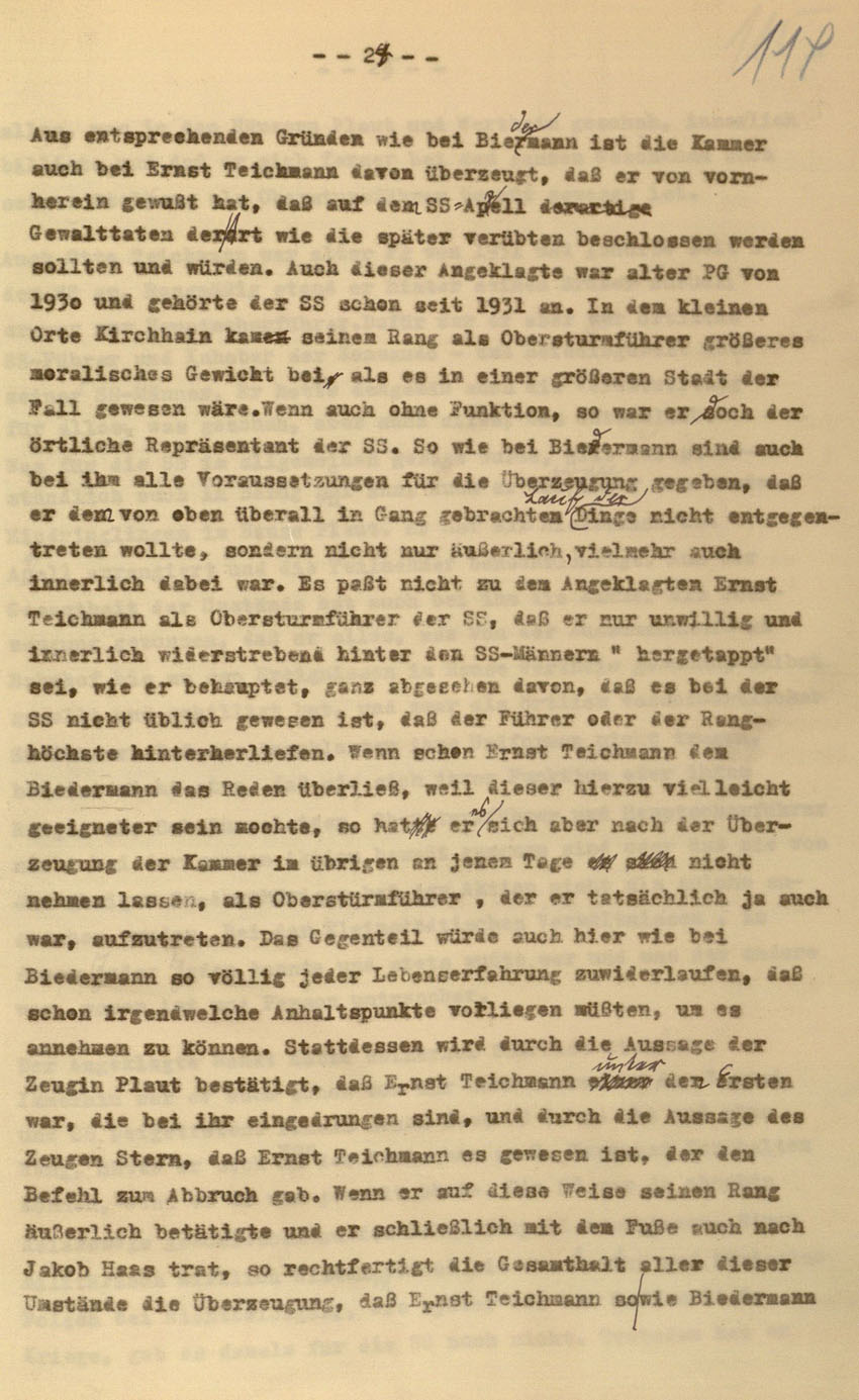Urteil des Landgerichts Kassel im Prozess gegen die Urheber der Kirchhainer "Judenaktion" von 1938, 16. Dezember 1954 [Dokumentabschnitt 3].