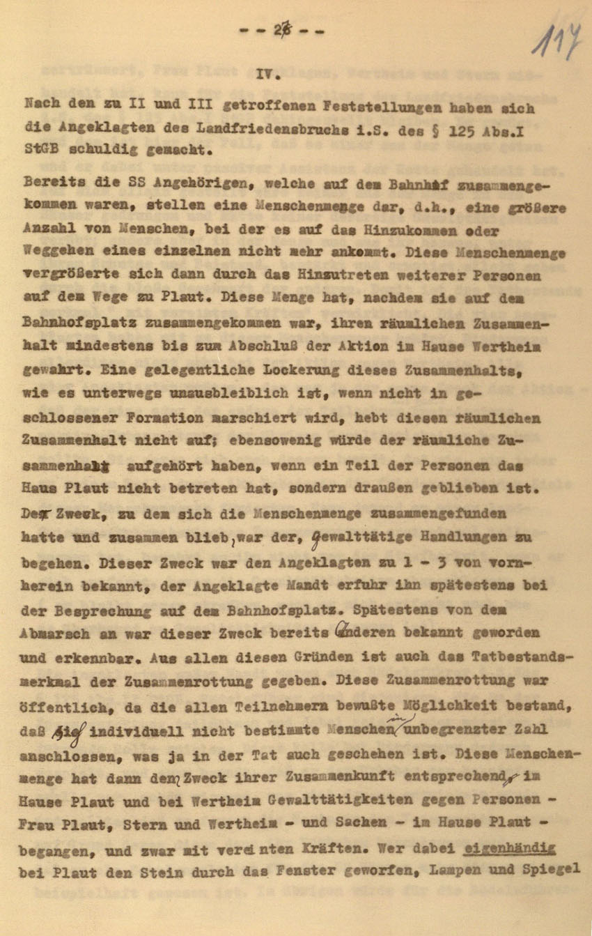Urteil des Landgerichts Kassel im Prozess gegen die Urheber der Kirchhainer "Judenaktion" von 1938, 16. Dezember 1954 [Dokumentabschnitt 4].