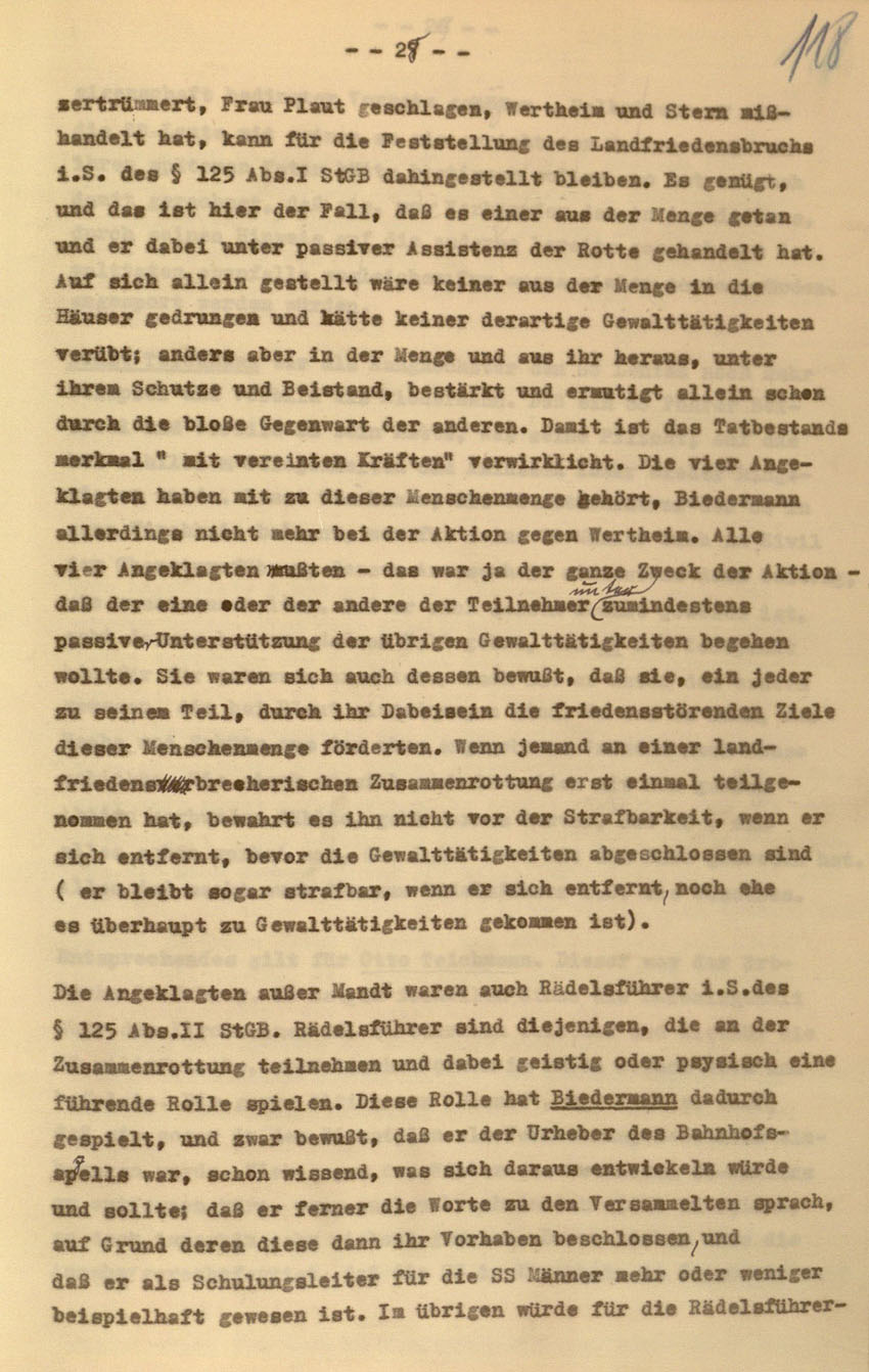 Urteil des Landgerichts Kassel im Prozess gegen die Urheber der Kirchhainer "Judenaktion" von 1938, 16. Dezember 1954 [Dokumentabschnitt 4].