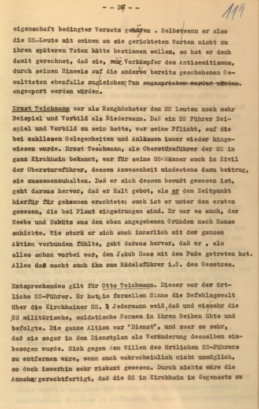 Urteil des Landgerichts Kassel im Prozess gegen die Urheber der Kirchhainer "Judenaktion" von 1938, 16. Dezember 1954 [Dokumentabschnitt 4].