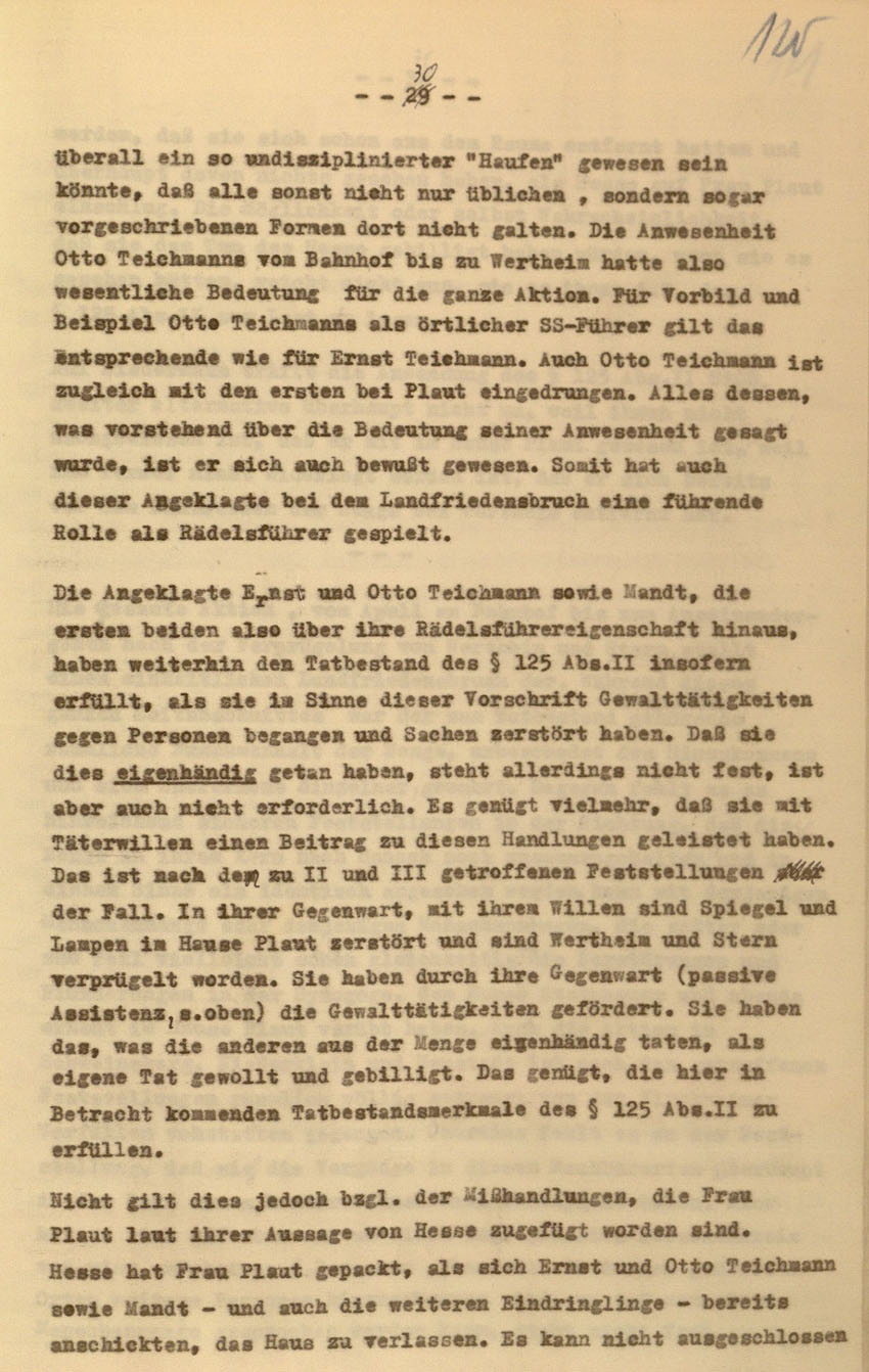Urteil des Landgerichts Kassel im Prozess gegen die Urheber der Kirchhainer "Judenaktion" von 1938, 16. Dezember 1954 [Dokumentabschnitt 4].