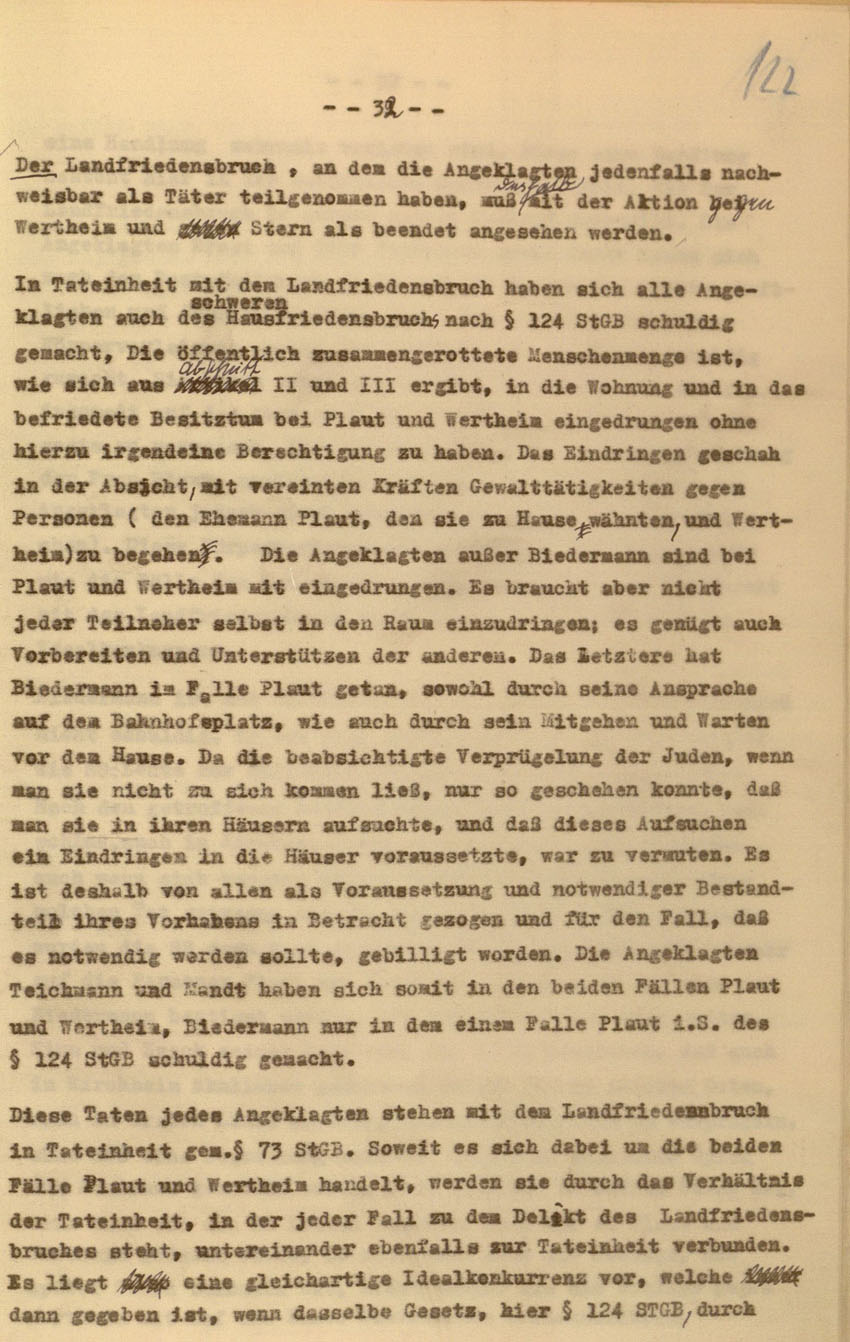 Urteil des Landgerichts Kassel im Prozess gegen die Urheber der Kirchhainer "Judenaktion" von 1938, 16. Dezember 1954 [Dokumentabschnitt 4].