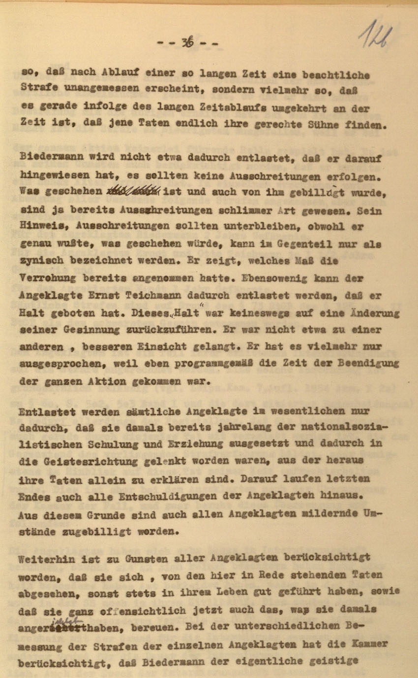 Urteil des Landgerichts Kassel im Prozess gegen die Urheber der Kirchhainer "Judenaktion" von 1938, 16. Dezember 1954 [Dokumentabschnitt 5].
