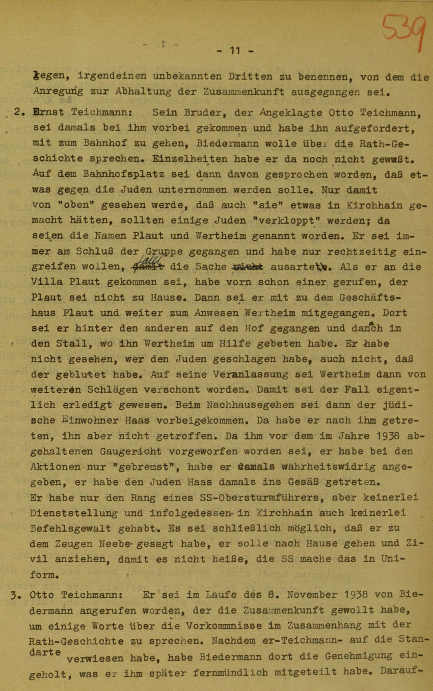 Urteil des Landgerichts Marburg im Prozess gegen die Urheber der Kirchhainer "Judenaktion" von 1938, 14.August 1951 [Dokumentabschnitt 2].