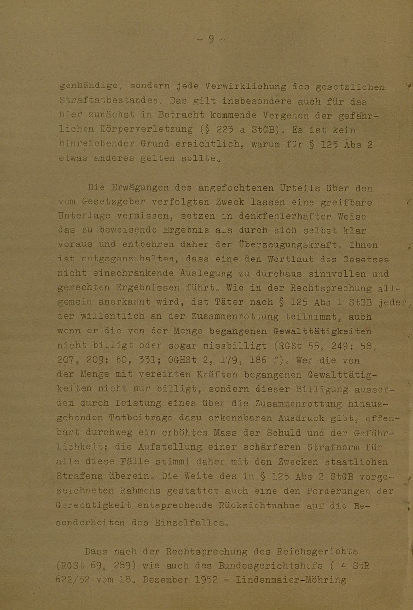 Beschluss des Bundesgerichtshofes betreffend Aufhebung Urteil vom 14.8.1951 gegen Walter Biedermann, Ernst und Otto Teichmann, Hermann Mandt als Urheber der Kirchhainer "Judenaktion" von 1938, 25. Februar 1954 [Dokumentabschnitt 2].