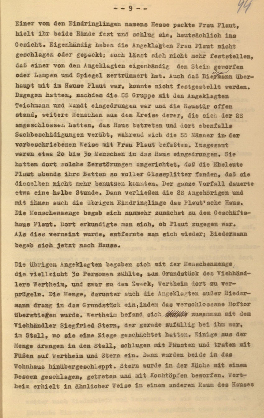 Urteil des Landgerichts Kassel im Prozess gegen die Urheber der Kirchhainer "Judenaktion" von 1938, 16. Dezember 1954 [Dokumentabschnitt 2].