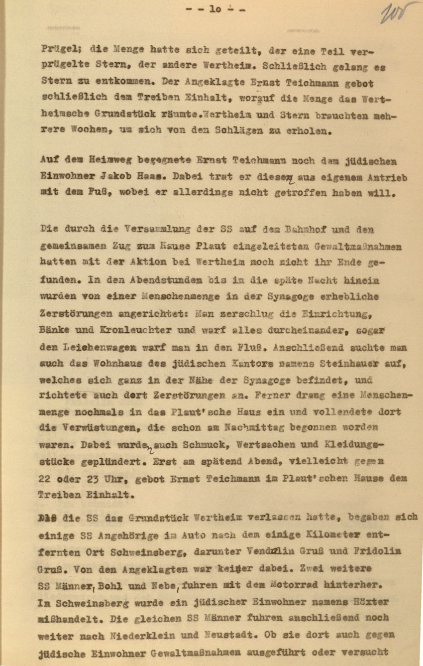 Urteil des Landgerichts Kassel im Prozess gegen die Urheber der Kirchhainer "Judenaktion" von 1938, 16. Dezember 1954 [Dokumentabschnitt 2].