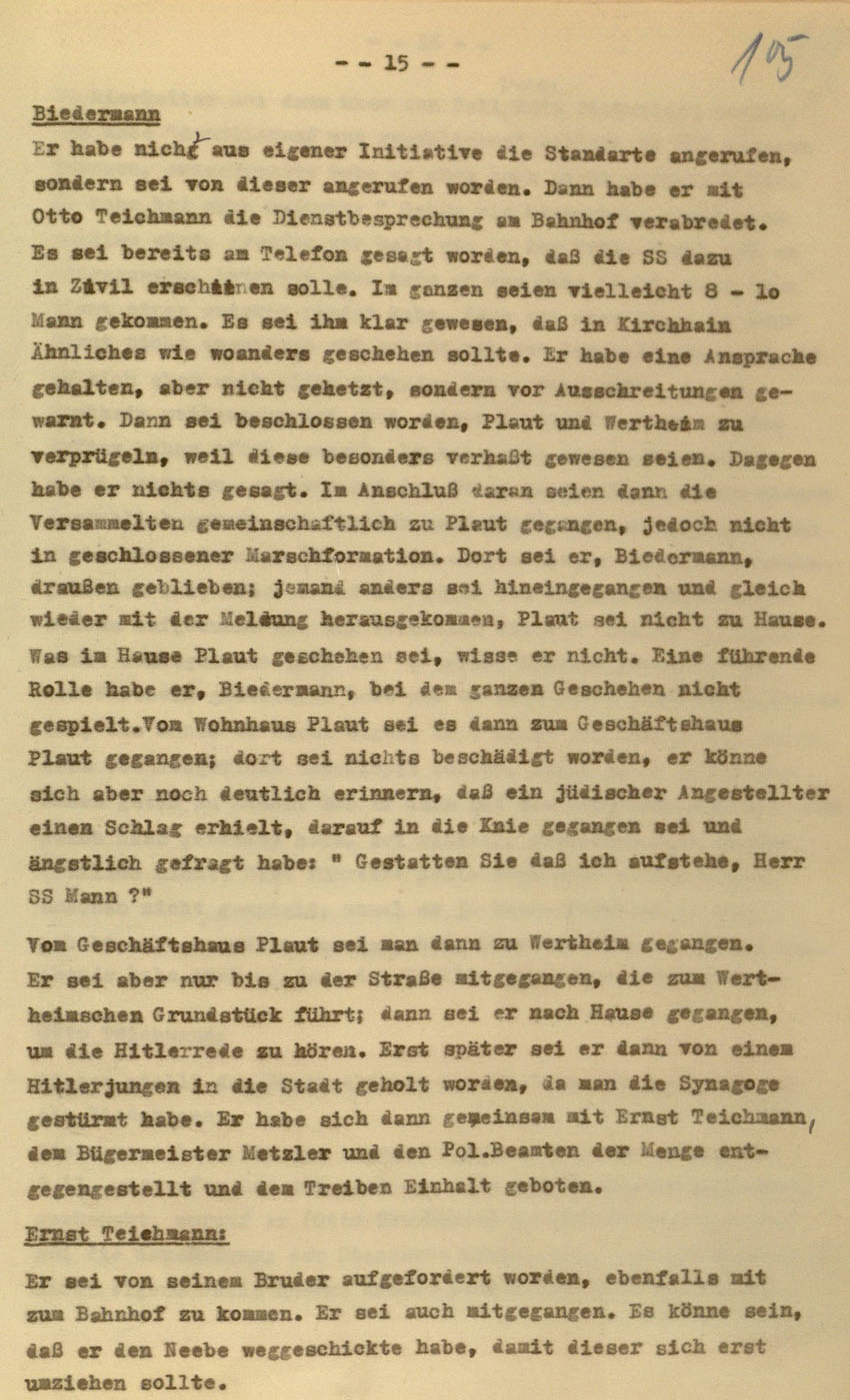 Urteil des Landgerichts Kassel im Prozess gegen die Urheber der Kirchhainer "Judenaktion" von 1938, 16. Dezember 1954 [Dokumentabschnitt 2].