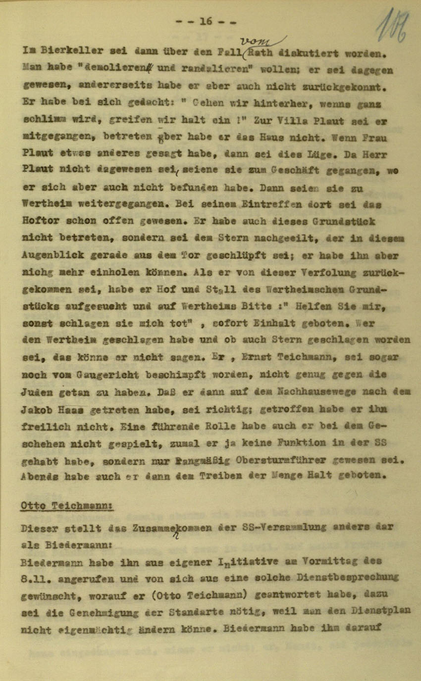 Urteil des Landgerichts Kassel im Prozess gegen die Urheber der Kirchhainer "Judenaktion" von 1938, 16. Dezember 1954 [Dokumentabschnitt 2].
