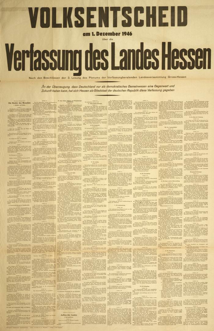 Bild zum Dokument Plakat: "Volksentscheid am 1. Dezember 1946 über die Verfassun