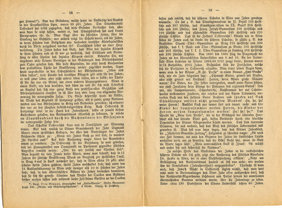 Die Quintessenz der Judenfrage. Ansprache an seine Wähler und alle deutsch-nationalen Männer im Vaterlande - Pamphlet Otto Böckels 1889.
