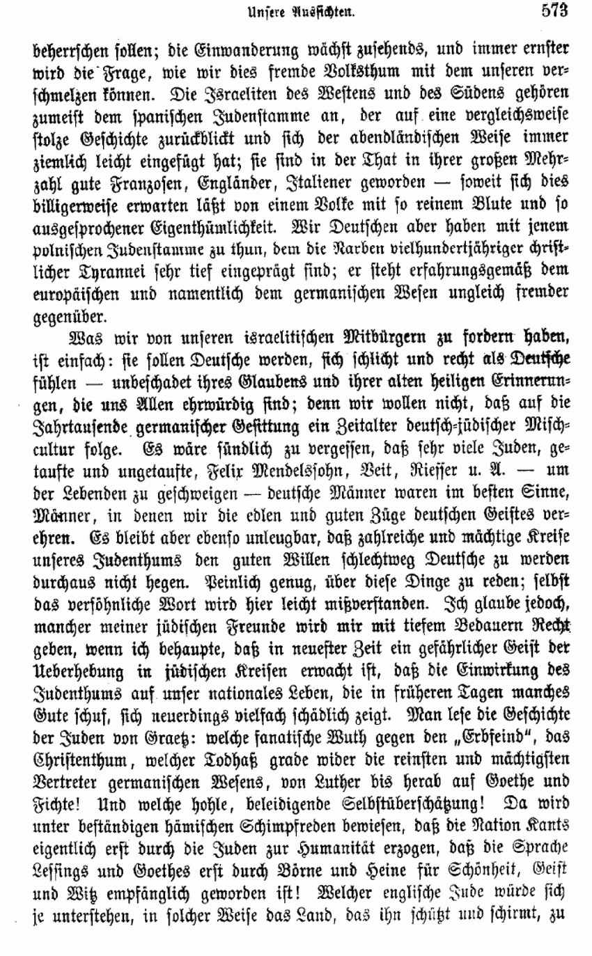 Heinrich von Treitschke, Unsere Aussichten,  in: Preußische Jahrbücher, 1879