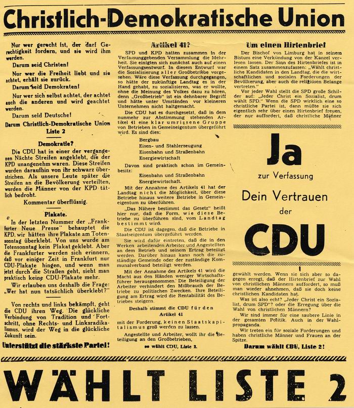 Bild zum Dokument Wahlaufruf der CDU, Frankfurter Rundschau vom 30.11.1946
