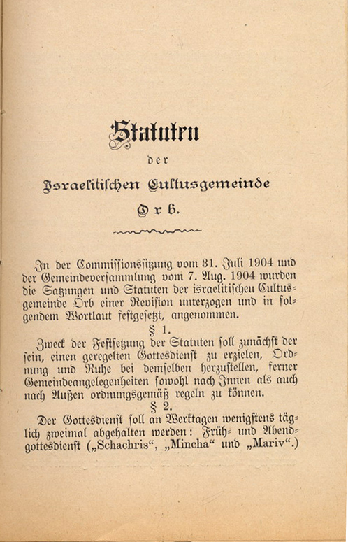 Statuten der Synagogengemeinde in Bad Orb, 23. Februar 1905
