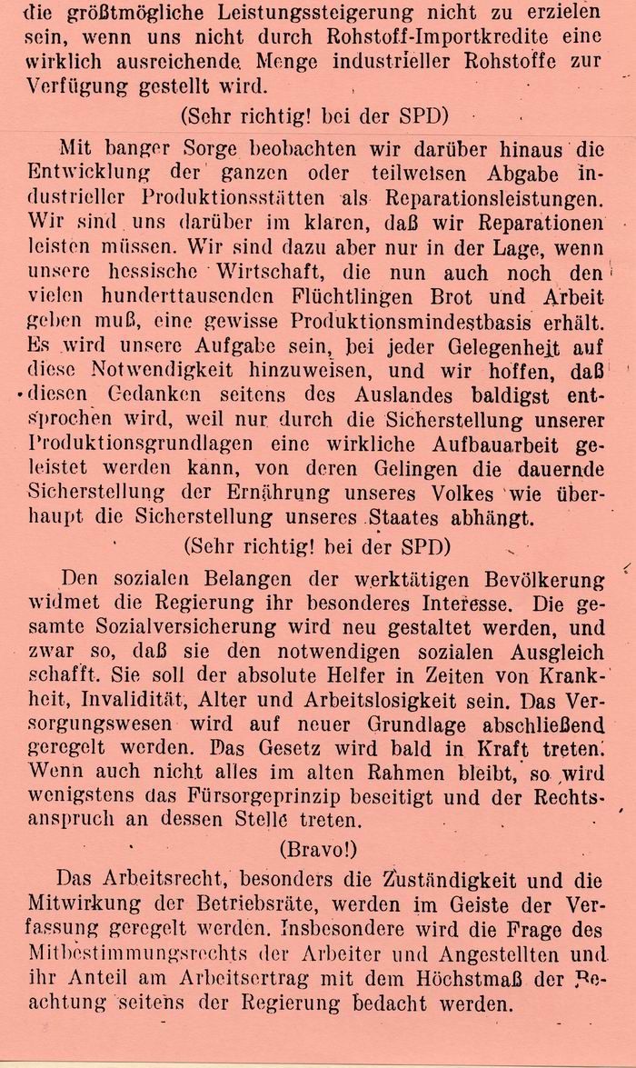 Auszug Bl. 2 Bild zum Dokument Auszug aus der Regierungserklärung des 1. gewählten hessischen