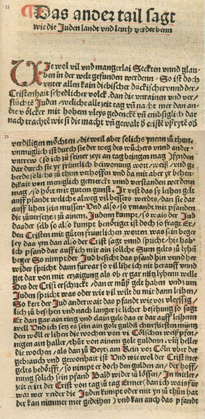 Auszüge aus Johannes Pfefferkrons Schrift "Judenfeind" , Köln 1509