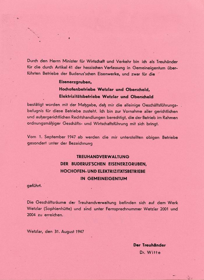 Bild zum Dokument Mitteilung der Buderus AG in Wetzlar "An unsere Geschäftsfreun