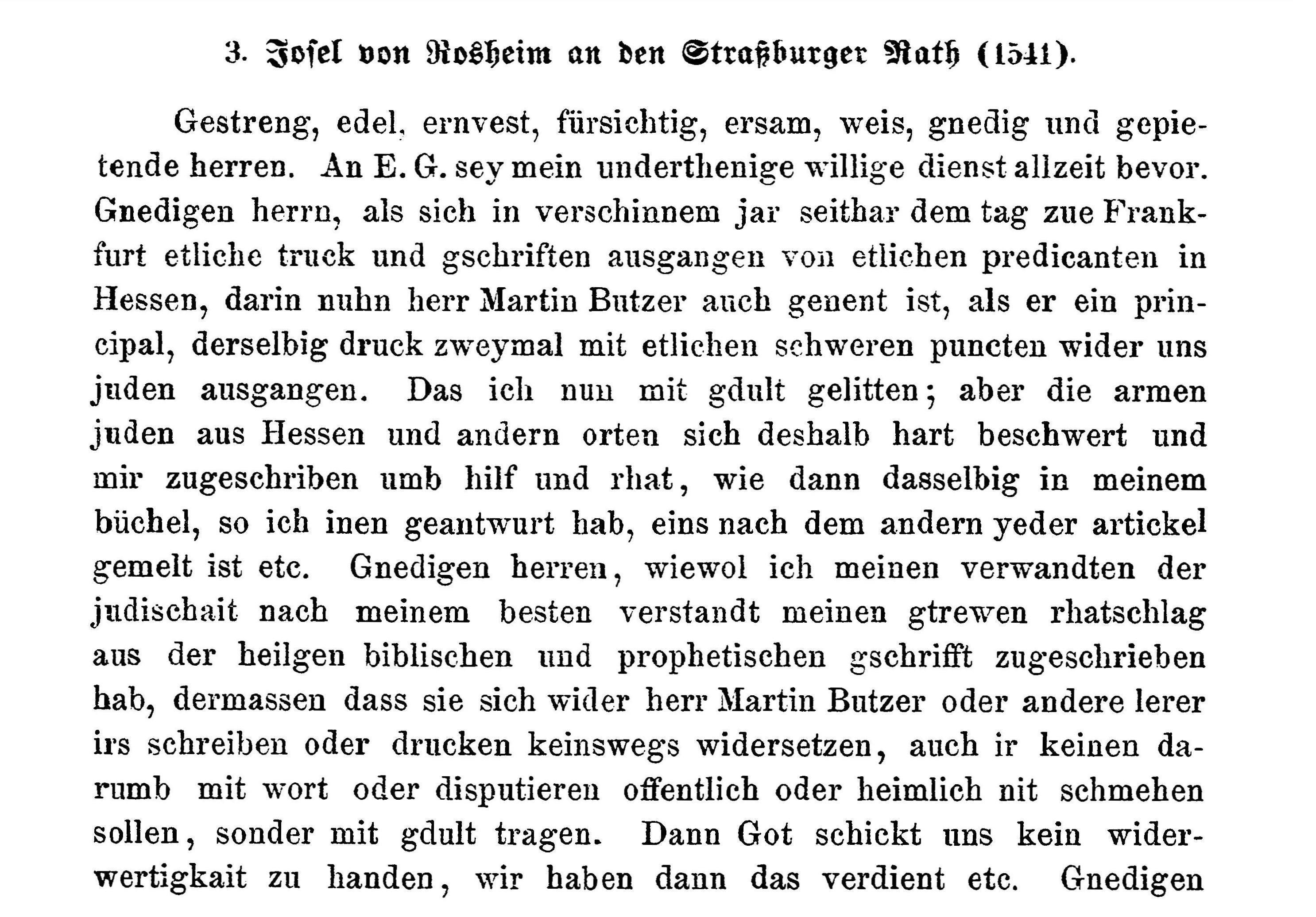 Brief Josels von Rosheim an den Straßburger Rat, 9. März 1541 (Betreffend der Trostschrift)