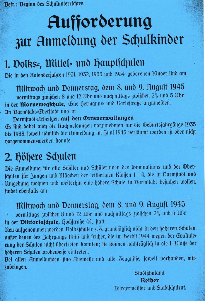 Bild zum Dokument Anschlag: "Aufforderung zur Anmeldung der Schulkinder" für den