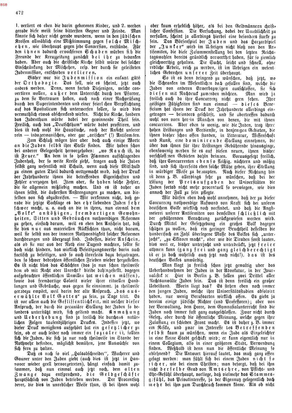 Artikel "Der Antisemitismus in der evangelischen Kirche" in den Mitteilungen aus dem Verein zur Abwehr des Antisemitismus, 31. Dezember 1893.