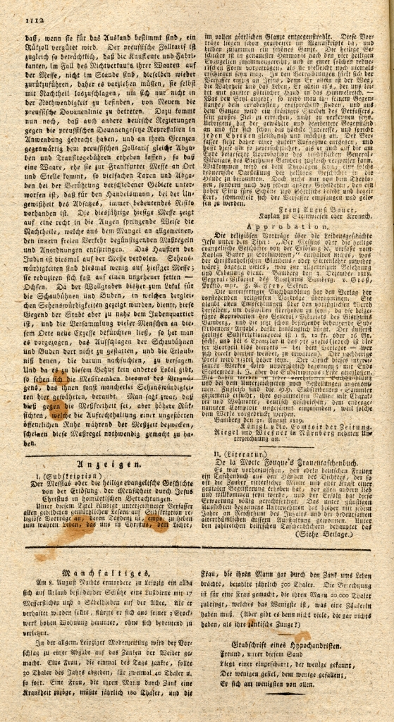 Der Korrespondent von und für Deutschland, Nachrichten aus Kassel und Frankfurt, Nr. 254, 11. September 1819