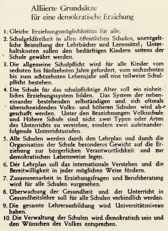 Bild zum Dokument Alliierte Grundsätze für eine demokratische Erziehung