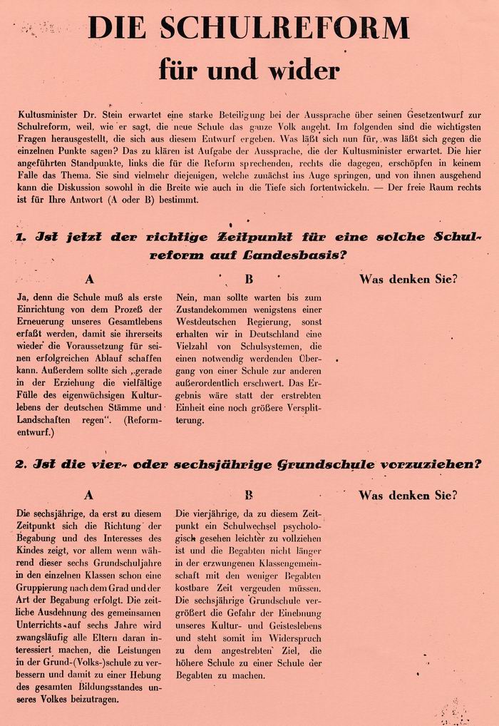 Bild zum Dokument Broschüre: "Die Schulreform - für und wider" (Auszug)