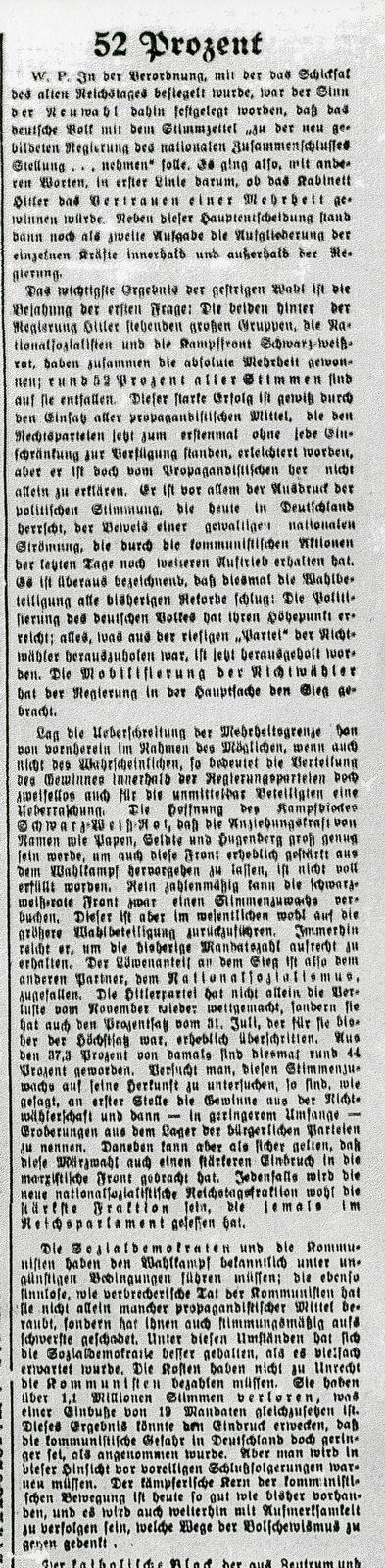 Hessisches Tageblatt: Kommentar zur Wahl vom 5. März 1933