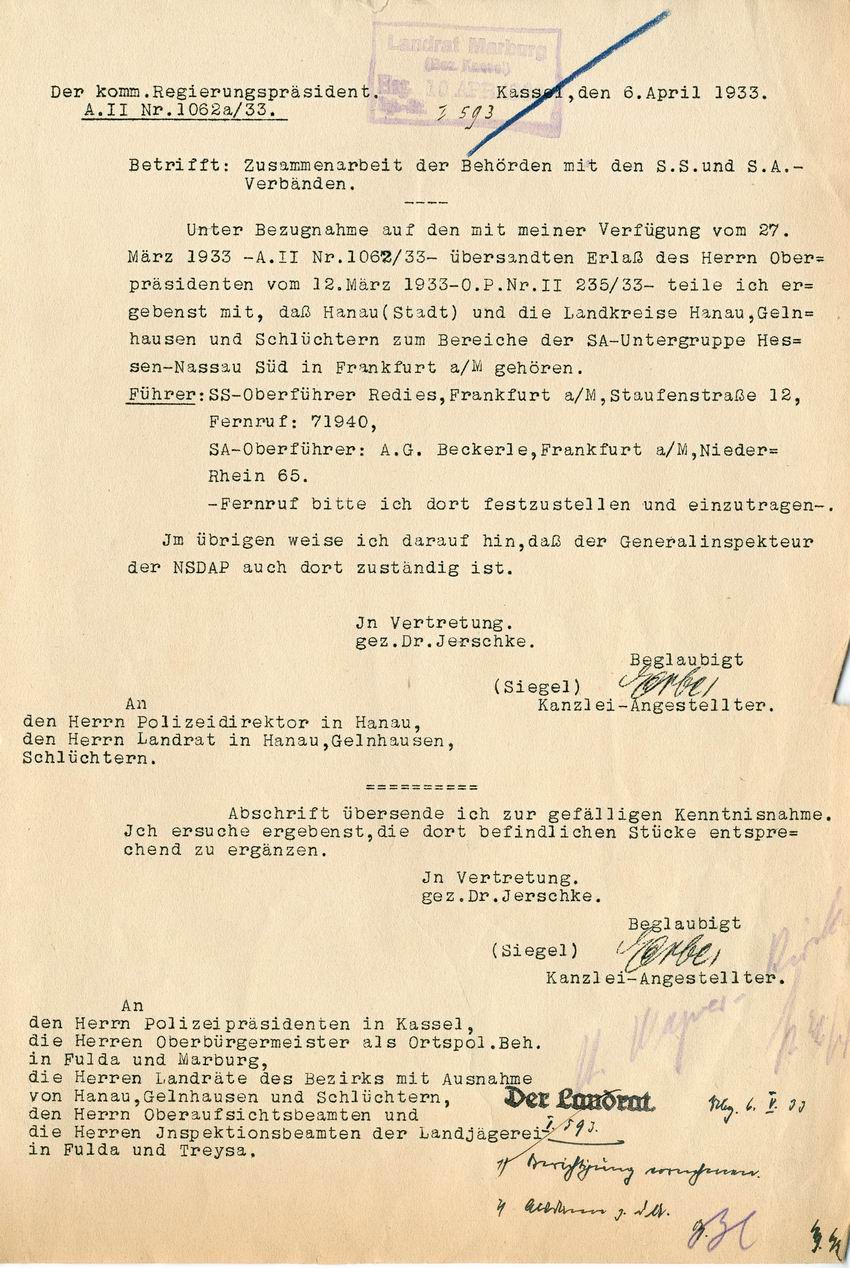 Rundschreiben betr. Zusammenarbeit der Polizeibehörden mit SS- und SA-Verbänden