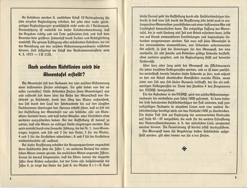Auszüge aus einem Ahnenpass nach dem Gesetz zur Wiederherstellung des Berufsbeamtentums vom 7. April 1933