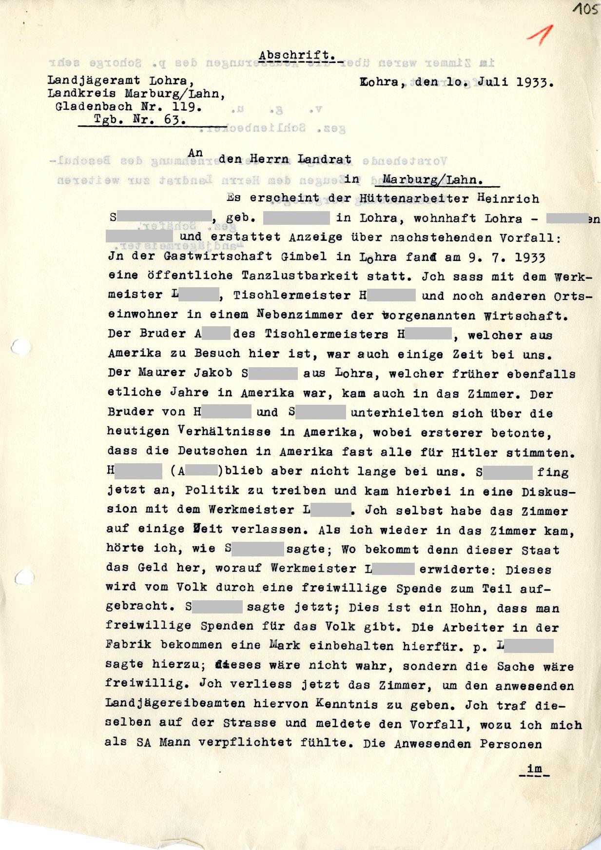 Bild zum Dokument Anzeige wegen angeblicher staatsfeindlicher Äußerungen, 10. Ju