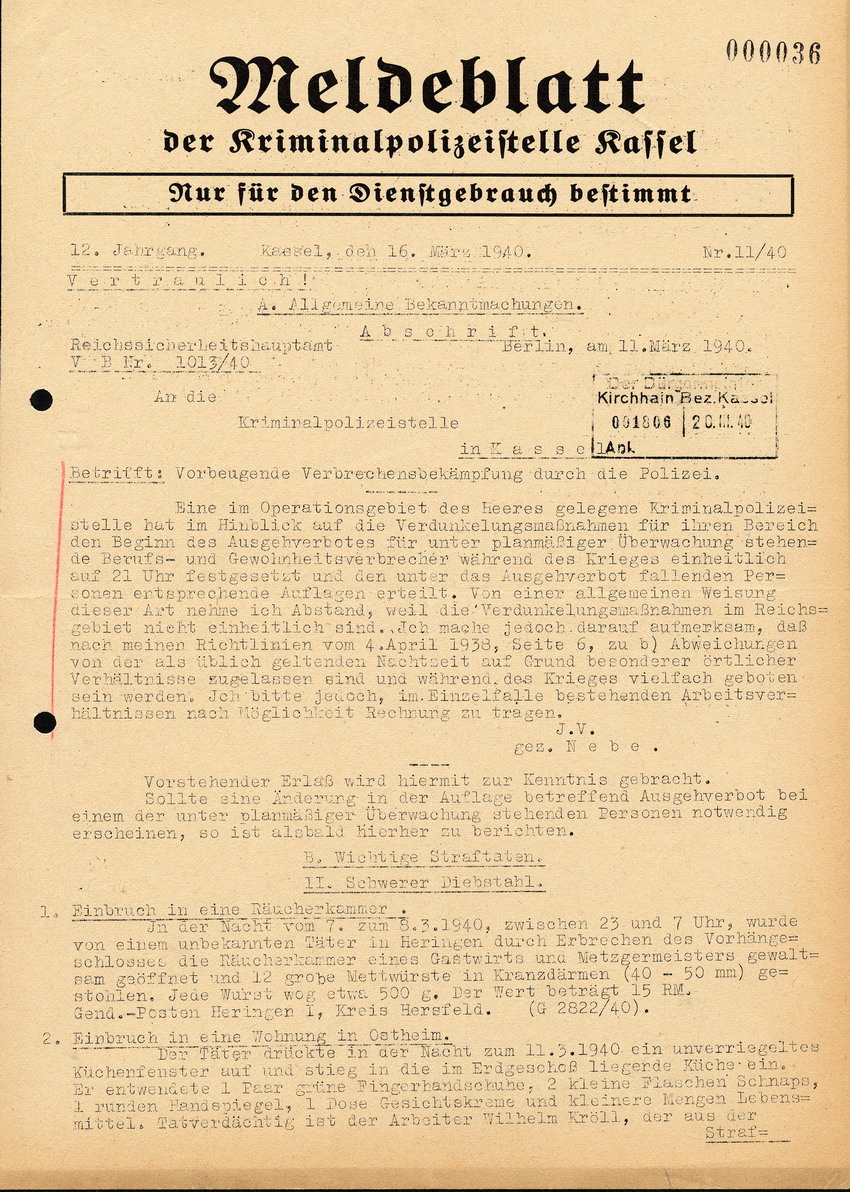 330 Kirchhain 3096: "Vorbeugende Verbrechensbekämpfung" 1938-1942 330 Kirchhain 3096: "Vorbeugende Verbrechensbekämpfung" 1938-1942
