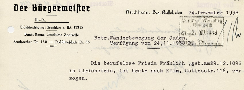 180 Marburg 4176: Meldungen über Zu- und Abgänge von Juden 1937 - 1945 180 Marburg 4176: Meldungen über Zu- und Abgänge von Juden 1937 - 1945