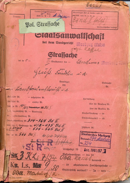 274 Marburg 324 Bd. 1 Landfriedensbruch Kirchhain 1938 274 Marburg 324 Bd. 1 Landfriedensbruch Kirchhain 1938